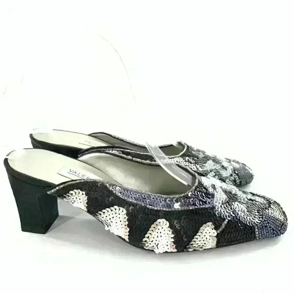 Valerie Stevens heels size 6 garden sequins multicolored mules vintage 80s 90s - Picture 1 of 13